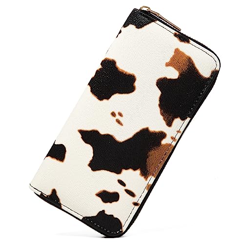 Women's Cow Print Wallets Western Highland Cowhide Stuff Gifts for Ladies Slim Purse Credit Card Holder Brown4