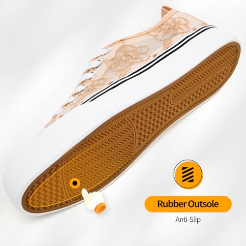 ZGR Summer Tennis Shoes for Women,Womens Casual Breathable Mesh Lace Canvas Shoes,White Sneakers with Embroidery Flower4