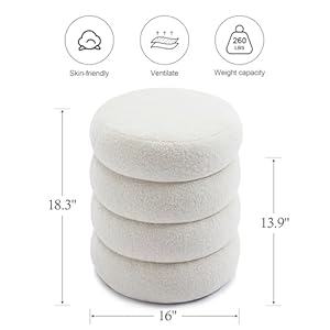 Onevog pouf ottoman with storage round small foot rest stool for couch tall chair sherpa boucle ottoman seat with removable lid suitable for dormvanitybedroomliving room off white  urban country home decor