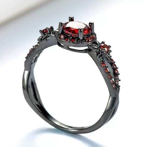 Fashion Rings Vintage Ruby Red Garnet Wedding CZ Fashion Round Red Ruby Ring Women's 10KT Black Gold Filled Wedding Jewelry Size 6-104