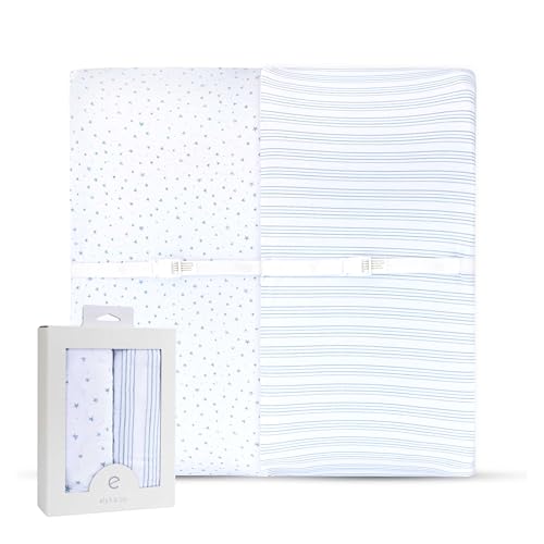 Image of Changing Pad Cover 2 Pack - Baby Cradle Sheet with 100% Jersey Cotton - Changing Pad Covers for Boys, Newborn Essentials (Blue Stars & Stripes)