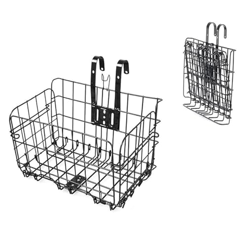 LNwnmyyg Folding Bike Basket, Rust Proof Detachable, Easy Install, Front Handlebar or Rear Rack, Black, Steel & Plastic, 36.3 kg Load Capacity