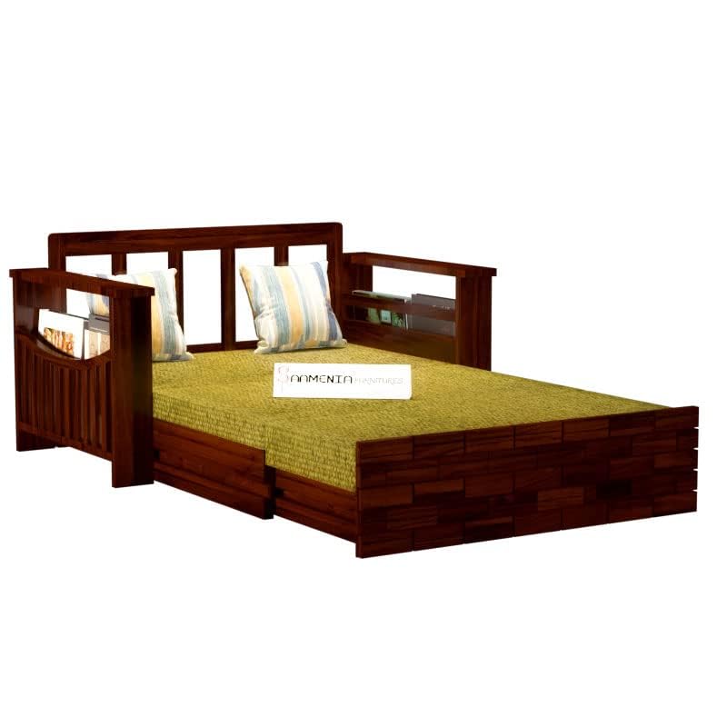 Image of Mamta Furniture Solid Wood Foster 2 Seater Sofa Cum Bed for Living Room | Two Seater Queen Size Sofa Bed for Home | Sofa Com Bed | Sheesham Wood Mahogany Finish