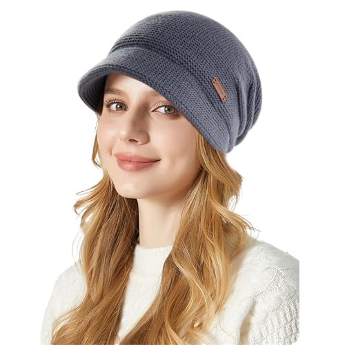 TYXHXTF Gorro de Invierno para Mujer, con ala, Sombrero de Punto Cálido Suave, Boina de Esqui con Visera, Gorro Diario Invierno al Aire Libre