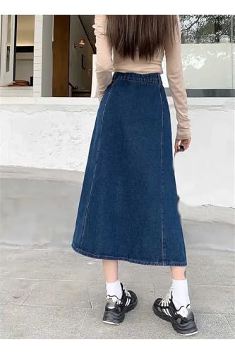 Women's High Waist Slim Fit A-Line Midi Skirt Comfortable Classic Retro Casual Solid Color Denim Skirt2