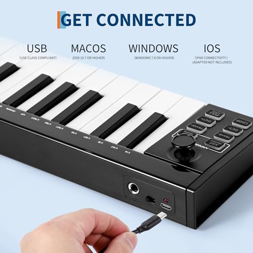 Image of Senfot 37 Key MIDI Keyboard with DAW Integration, USB MIDI Keyboard Controller with Semitone transpose, ARP Auto-Accompaniment, and Velocity Control, Perfect for Professional Music Production, Black