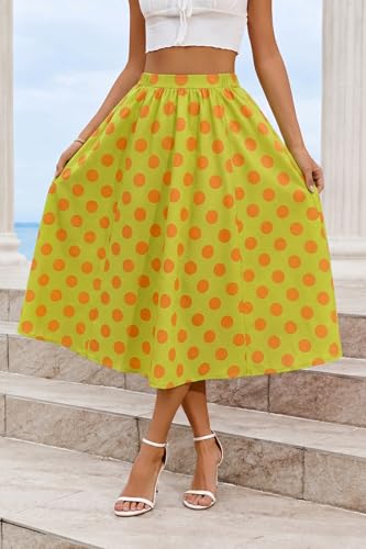 Image of Cicy Bell Womens Summer Striped Maxi Skirts A-Line Beach Vacation Outfits | Elastic Waist, Side Pockets, Flowy, Midi Length, Color Contrast, Trendy Casual