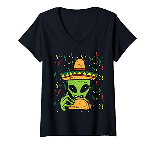 Mujer Alien Eating Taco Funny Space Cinco De Mayo Men Kids Boys Camiseta Cuello V