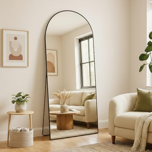 BEAUTYPEAK 64"x21" Full Length Mirror, Arch Full Body Floor Mirror, Wall Mirrors Hanging or Leaning Arched-Top with Stand for Bedroom, Dressing Room, Black