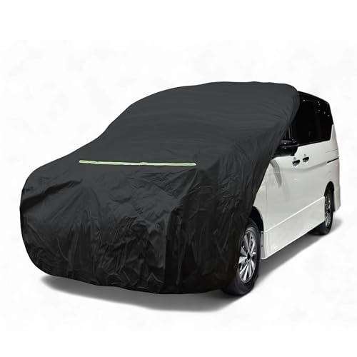 X AUTOHAUX ミニバン車用Mサイズ フロントカバー ボンネットカバー フロントガラス保護 ヘッドライト黄ばみ劣化 防止 保護 uvカット 雹対策 蛍光反射 防風ロープ付き ブラック 長さ178cm