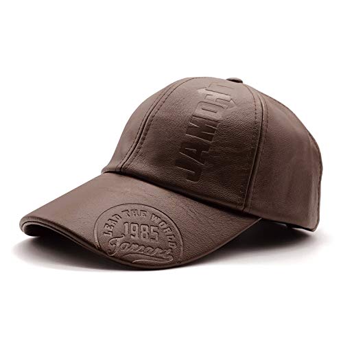 NALITARE Baseball Cap Leather PU Hat with Adjustable Strap for Men Outdoor Warmer Caps Winter Hats (Brown)