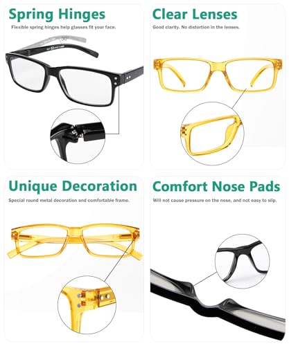 Image of Eyekepper Vintage Reading Glasses for Men - 3 Pairs Black and 2 Pairs Yellow - Spring Hinges Classic Readers +1.75