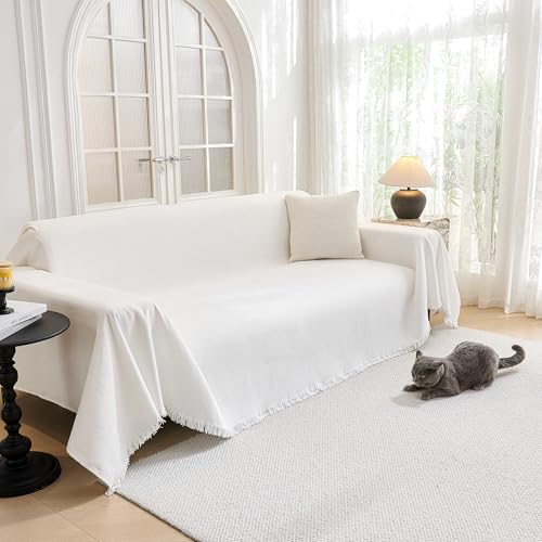 MYSKY HOME Sofabezug Weiß, Sofa Cover Überzug Protector Sofabezug 1/2/3/4 Sitzer, Sofaschutz Katze, Sofaüberwurf Kratzschutz Couchschutz für Haustiere Haare Kinder Hund Katze Kratzer 180 * 300cm