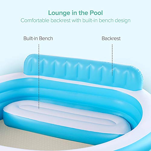 Sable Inflatable Pool, Blow Up Swimming Pool, for Family Party Water Sports with Backrest and Built-in Bench, Blue - Thumbnail 7