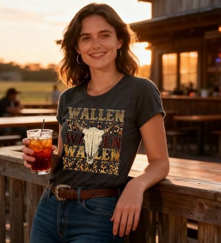 Retro Steer Skull Western T-Shirts Women Leopard Vintage Graphic Tees Country Concert Shirt Cowboy Short Sleeve Tops (Large, Dark Grey) by VKEGNIO - Used condition - Image 2