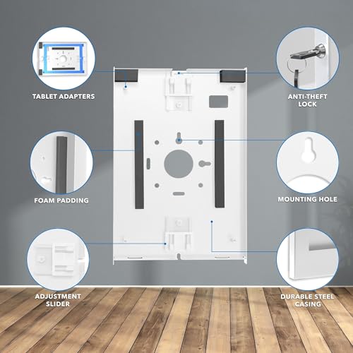 Image of Mount-It! Anti-Theft iPad Kiosk Wall Mount, Lockable Low-Profile, White | Steel Enclosure for Retail & Commercial Use, iPad Gen 7-11 (A16), Pro & Air, 75x75 VESA Flush Tablet Mount