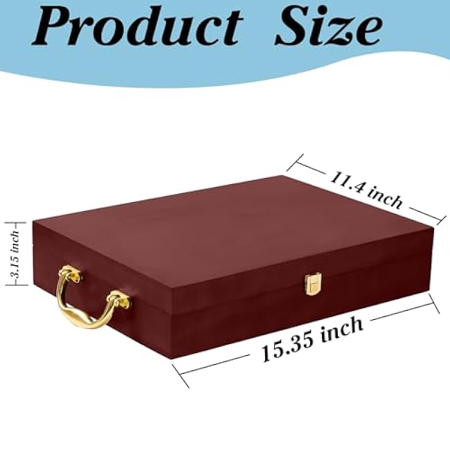 Wooden Silverware Storage Box With Lid, Cutlery Case With Handle & Felt Lined, Silver Flatware Chest for 12 Sets of Utensil for Forks, Knives, Spoons, Kitchen and Dining Organizer, Red