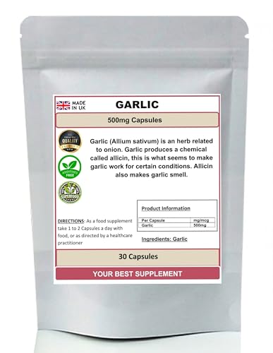 Garlic Capsules 500mg 100% Natural Pure (No Additives or Fillers) (30)