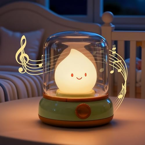 IHALO Jolie Lampe de Nuit à la Paraffine avec Bruit de Voiture Blanc, 5 Sons Relaxants, 2 Modes de Luminosité Réglable, Lampe de Nuit Rechargeable pour Enfants et Adultes, Lampe de Chevet, pour le