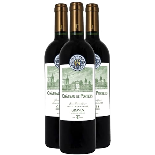 Château de Portets Graves Ambassadeur de Graves - Rouge 2019 - Vin Rouge de Bordeaux (3x75cl) HVE