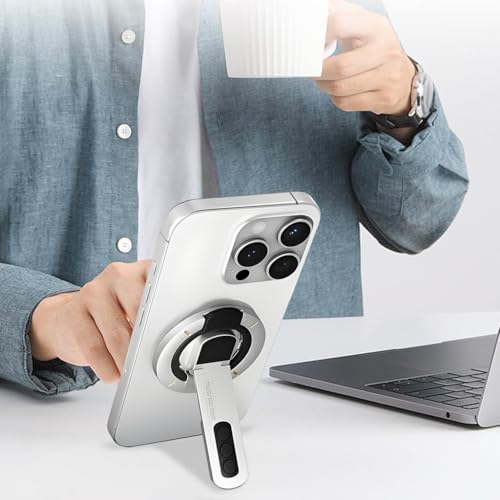 Image of Magnetic Ring Phone Holder Stand, 360 Rotatable Finger Grip, Double Sided Magnet, Adjustable Kickstand, Aluminum Alloy Mobile Stand (White)
