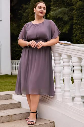 Image of Hanna Nikole Plus Size Chiffon Dresses for Women Flounce Sleeves Empire Waist A Line Summer Beach Dress
