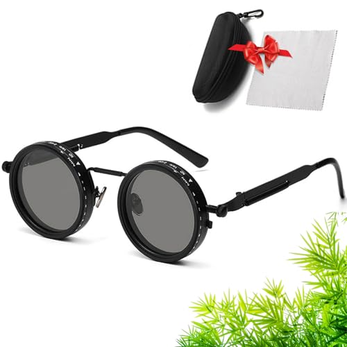 Ballee Sunglasses, Retro Metal Punk Cross-Mirror Rotating Color-Changing Polarized Sun, Adjustable Tint Sunglasses