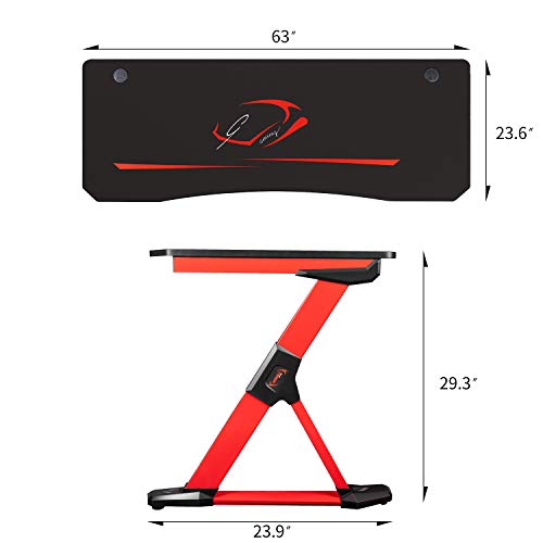 Homall 63 Inch Gaming Desk Z Shaped Computer Desk Home Office Desk Pc Gaming Table With Handle Rack Cup Holder Headphone Hook(Red) #TOP6
