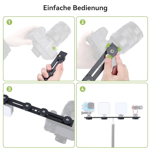 OTraki Dual Blitzhalterung 30cm Aluminiumlegierung Blitzschiene mit 1/4'' und 3/8'' Schraubenlöchern Kamera Halterung Flash Bracket mit Blitzschuhhalterung für DSLR Kamera, LED Licht, Mikrofon, Stativ