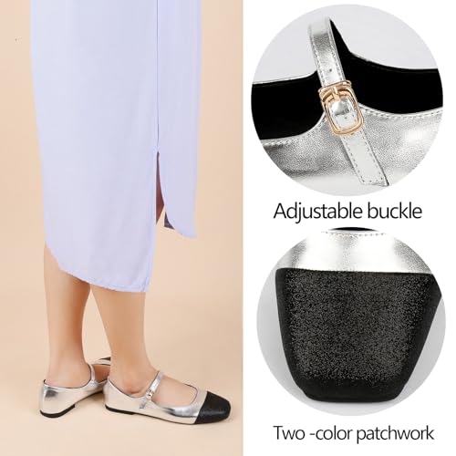 Mary Jane Flats Shoes Women Ankle Strap Ballet Flats Shoes Gold Ballerina Flats Dress Shoes Casual Walking Shoes Two Tone3