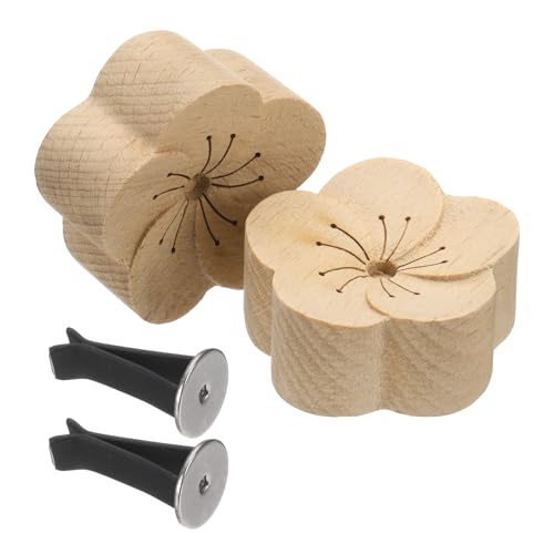 sourcing map 2Pcs Wood Essential Oil Diffuser, Beech Finish Plum Car Diffusers for Essential Oils Small Wooden Aromatherapy Scent Diffusers Air Freshener with Car Clip for Car, Home, and Office