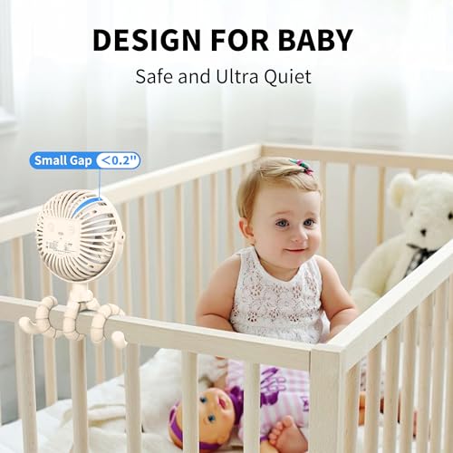 Image of AMACOOL Battery Operated Stroller Fan, Baby Travel Essentials for Beach Disney, Newborn Boy & Girl Showers Gifts Registry Search, Rechargeable Clip On Fan for Car Seat Wagon Crib Bike Treadmill