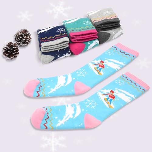 SkiBeaut Kids Ski Socks, 2 Pairs Knee-high Thick Warm Snowboard Skating Skiing Socks for Boys Girls Toddler Youth, Age 3-124