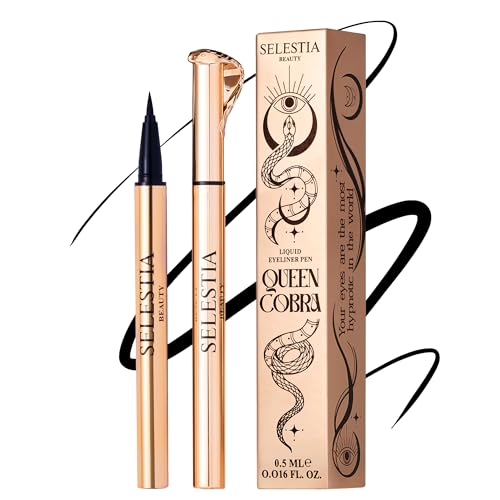 SELESTIA BEAUTY Black Liquid Eyeliner Pencil Queen Cobra – Long-Lasting – Quick-Drying, No Flaking – Thin Applicator & Intense Color – 0.016 fl.oz
