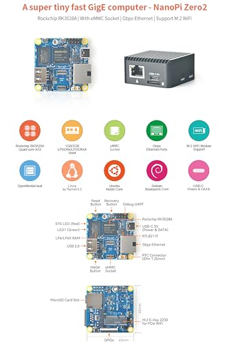 Image of NanoPi Zero2 Mini WiFi Router, Portable Fast GigE Computer, 1GB /2GB LPDDR4X RAM Rockchip RK3528A SoC, 4K H265 /H264 Decoder, Gigabit Ethernet Port for IoT Smart Gateway (2GB with M.2 WiFi Module)