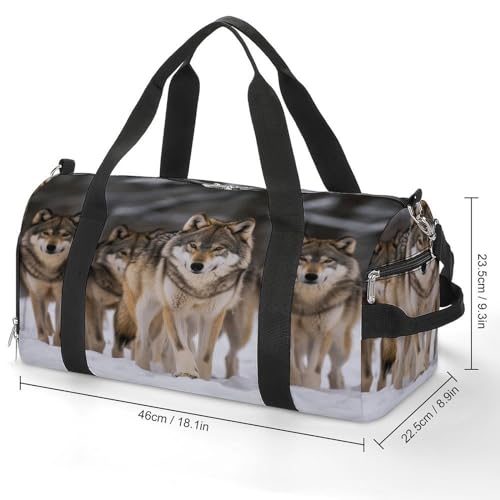 Mens Womens Gym Bag, Pack of Wolves Print Duffle Bags,travel Gym Duffle Bag,garment Duffle Bag,gym Bag with Shoe Compartment2