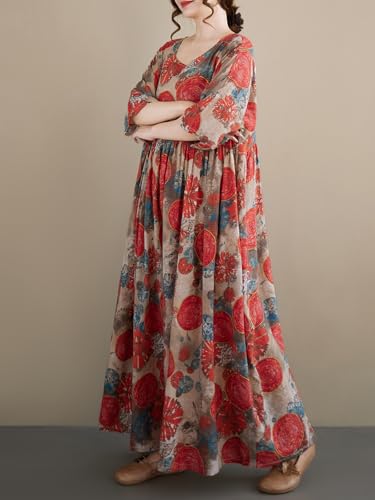 Image of Oversized Dress for Women Flowy Boho Plus Size Dresses Floral Print