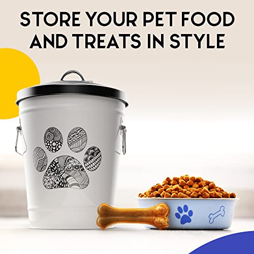 Amici Home Zentangle Pet Paw Canister | Pet Food Storage Containers with Lid | Dog Food Storage Container - Contemporary Design | Metal Storage Bin (17 lbs)