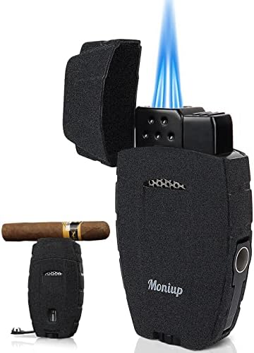 All-in-One Torch Cigar Lighter with Adjustable Jet Dual-Flame, Built-in Cigar Punch, Cigar Holder, Honorable Gift for Men, Birthday, Windproof Refillable Butane Cool Lighters for Smoking, Candles