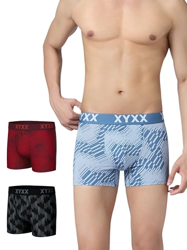 Image of XYXX Men's Cotton Modal Geometric Print Trunks | Antimicrobial, No-Marks Waistband Underwear for Men Combo (Pack of 3)
