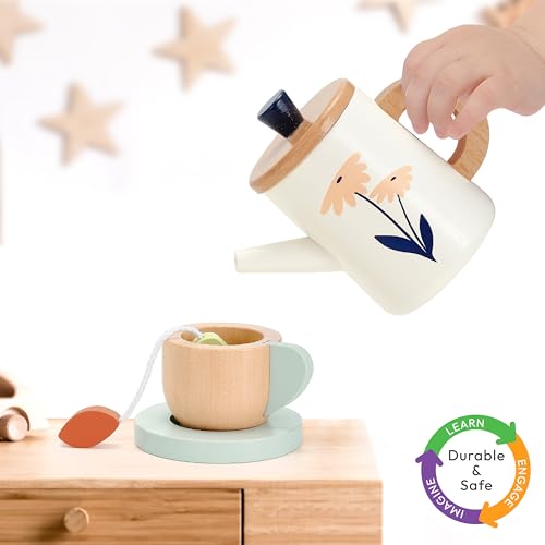 PairPear Holzspielzeug Teeparty-Set für Kinder Pretend Play Küchenzubehör für Kinder Rollenspiel Teeparty Geschenk für Mädchen Jungen Kleinkinder