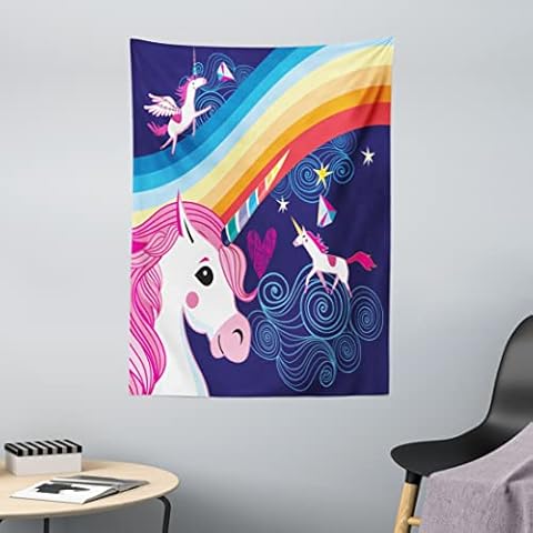 ABAKUHAUS Unicorn Tapestry with Rainbows Cover