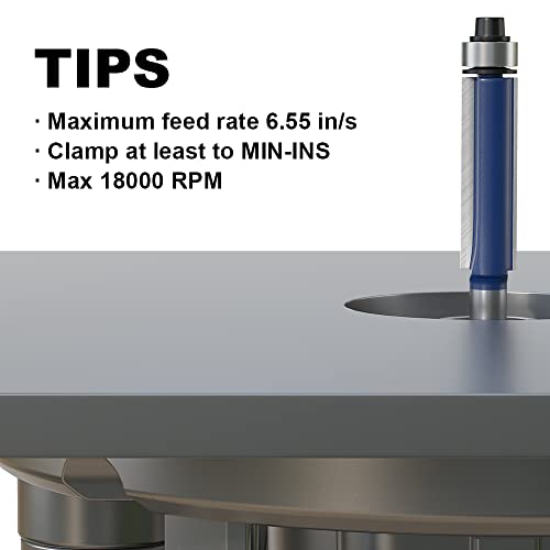 Image of Flush Trim Router Bits 1 /4 Inch Shank, 1 /2 Inch Cutting Diameter, 1-3 /16 Inch Cutting Height, Bottom Bearing Flush Straight Cut Trim Router Bit for Woodworking