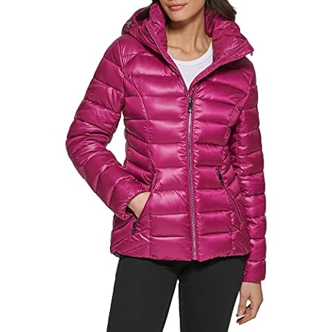GUESS Women's Quilted Magenta Puffer Jacket Cover