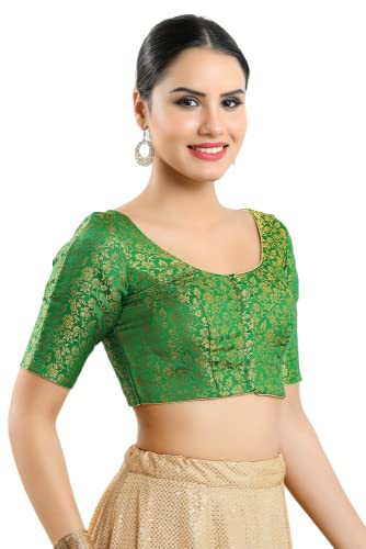 Image of Vamas Women's Brocade & Georgette Padded Self Design Half Sleeve Readymade Saree Blouse (X-1126.ELB)