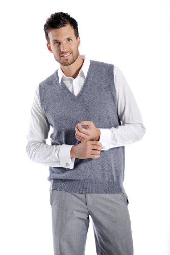 Cashmere Boutique: Men's 100% Pure Cashmere Button Less V Neck Vest Sweater/Jumper (Color: Black, Size: Medium) #TOP1