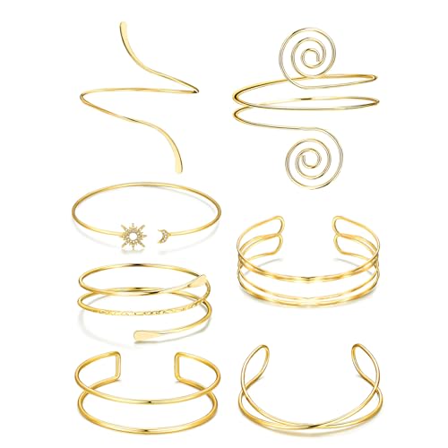 VelvetGlow Juego De Brazalete Dorado Ajustable, 7 Piezas De Banda Para La Parte Superior Del Brazo Para Damas, Pulsera Para La Parte Superior Del Brazo, JoyeríA Elegante Para Cualquier OcasióN, Oro