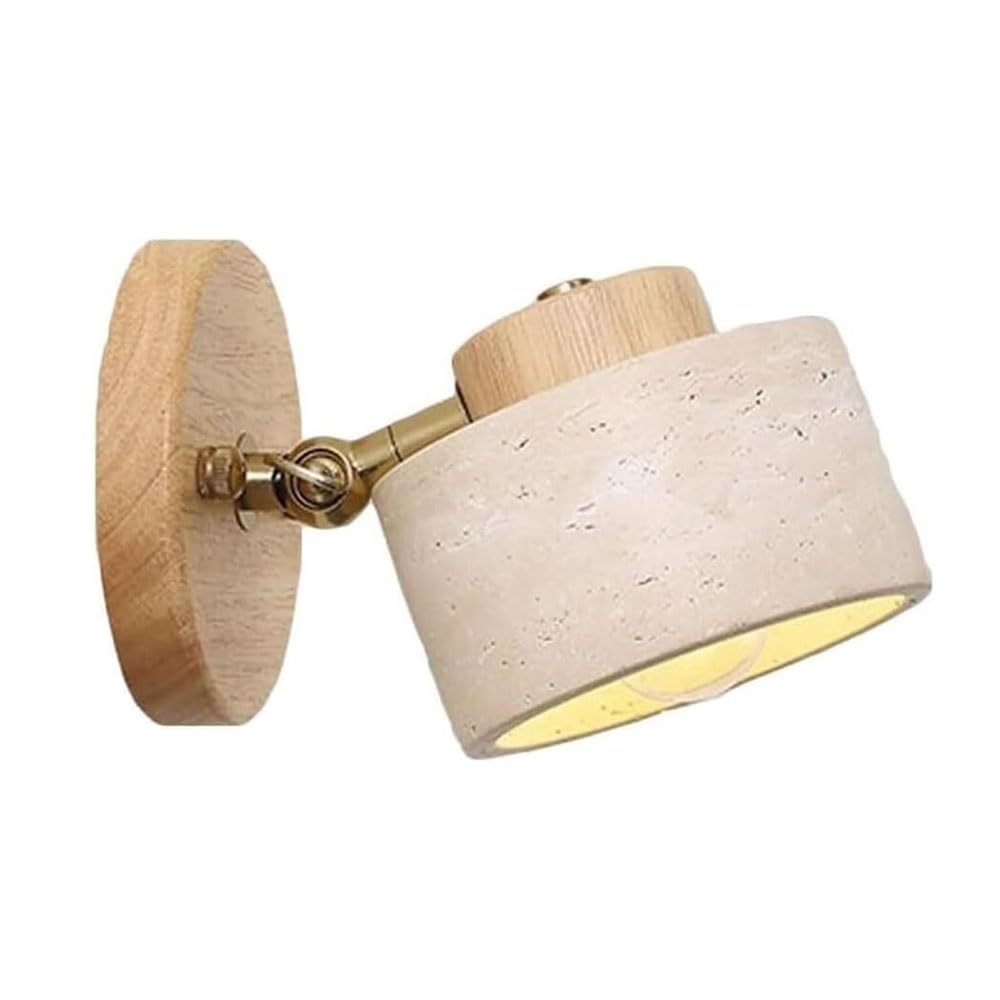 FEITENGDA Modern Small Yellow Travertine Wall Sconce Minimalist Wood Accent Base Wall Lamp Interior Bedside Reading Accent Lighting Wall Light for Bedroom Living Room Hallway(Wood)