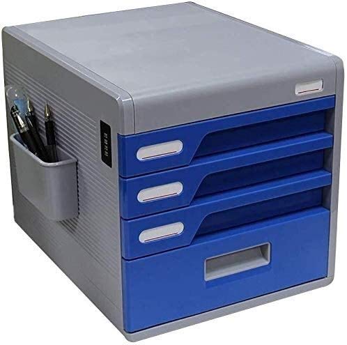 Desk Organiser - for Documents Desktop Office Stationery File Newspaper Racks Password Lock Cabinet Product Edge Pen Box Pp Plastic,Colour:Blue (Color : Blue)