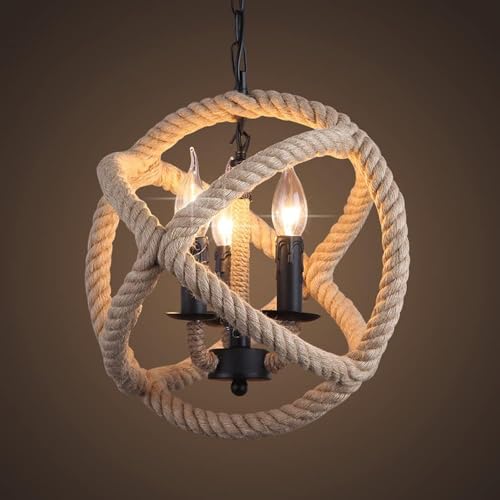 Retro Hemp Rope Ball Hanging Pendant Ceiling Lamp with 3 Heads Industrial Style Restaurant Chandelier Country - Cafe Bar Table Personality Pendant Lamp